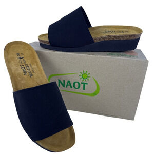 Naot Tampa Slide Sandals Platform Black Stretch Cork Bed Size 7-7.5